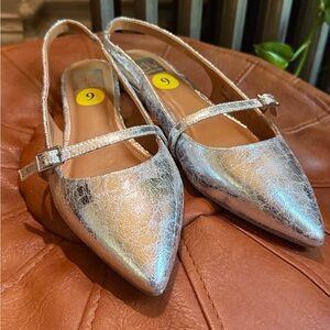 NEW Dolce Vita Crackled Metallic Slingback Silver Mary Jane Flats Womens 9